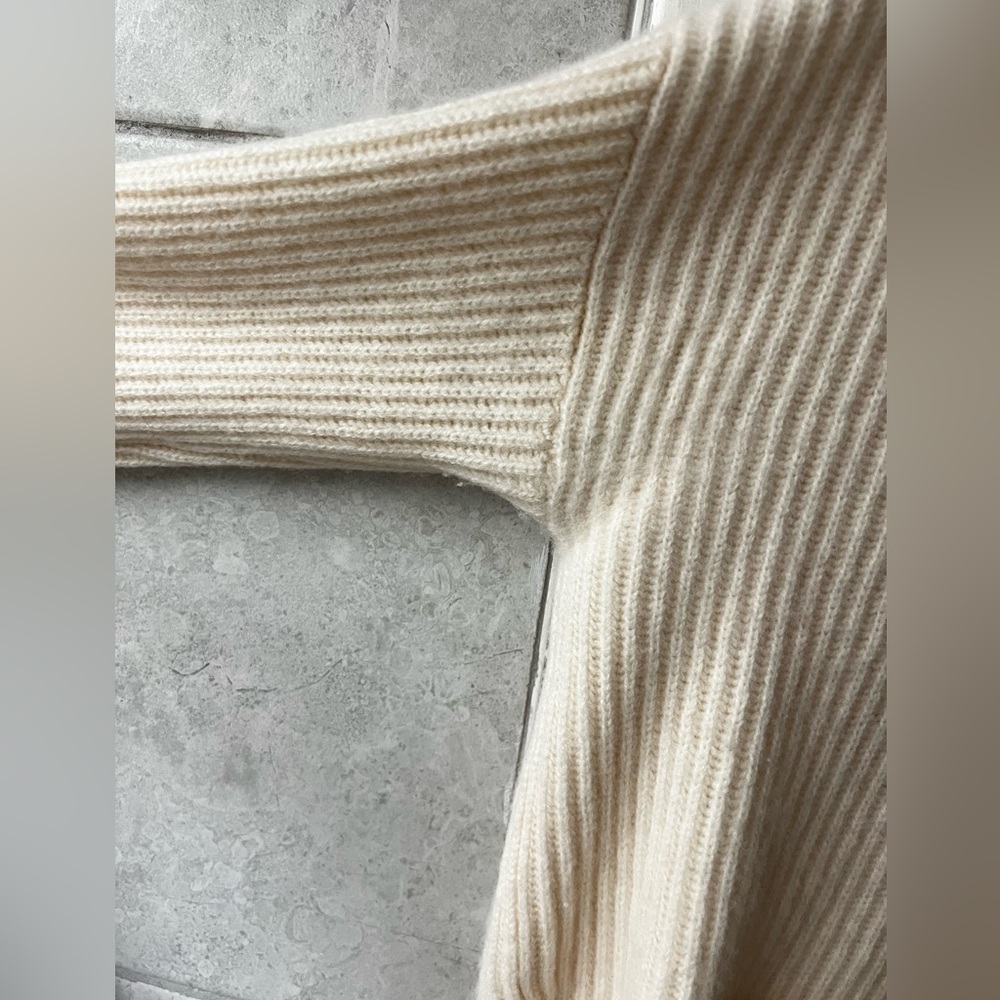 Cream Ribbed Cardigan with Button Front - Picture 4 of 6